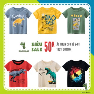 Áo phông cho bé trai cộc tay DINOKING Áo thun trẻ em mùa hè chất cotton xuất dư khủng long cho bé 2 - 8 tuổi AT05