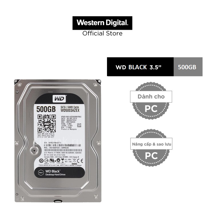 Ổ cứng gắn trong DESKTOP WD Black 500GB, 3.5, SATA 3 - WD5003AZEX