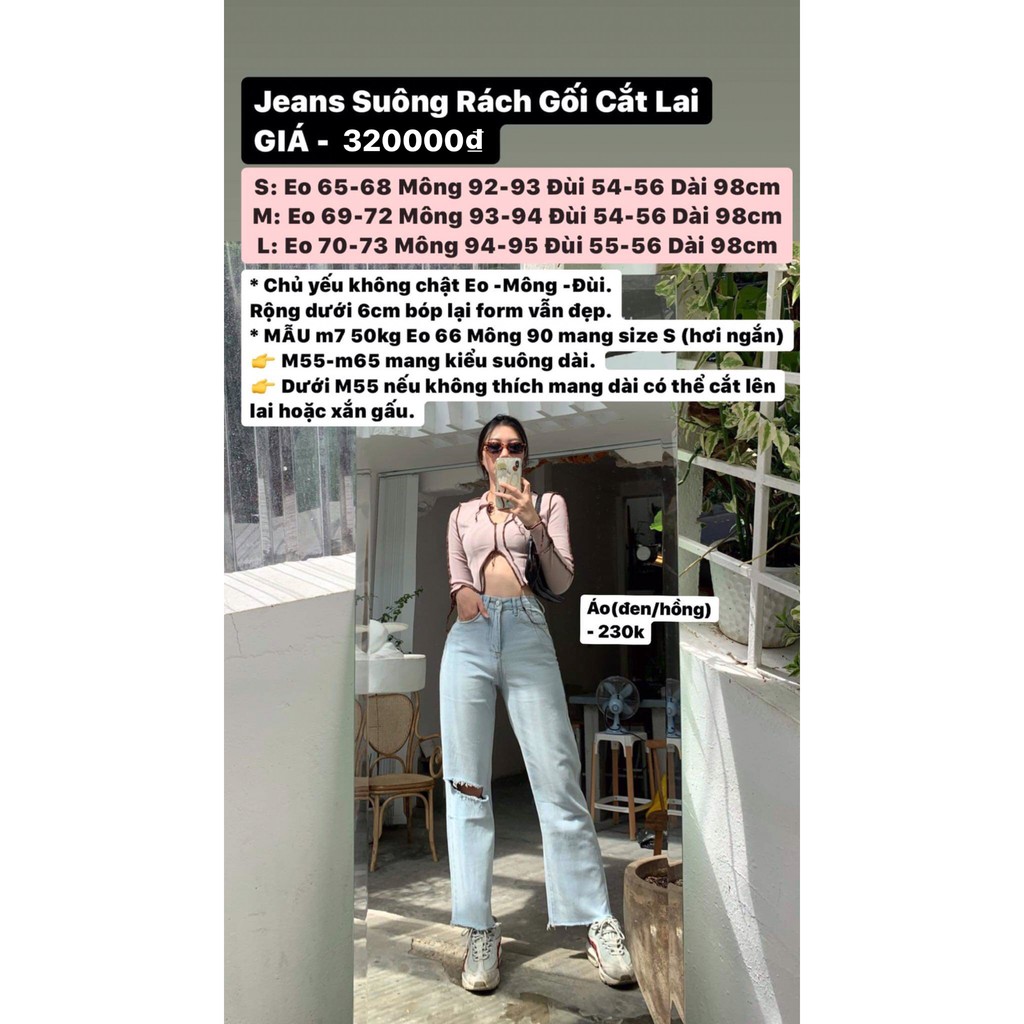 QUẦN JEANS SUÔNG RÁCH GỐI CẮT LAI (QJ014)