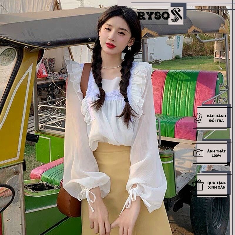 Áo kiểu babydoll bánh bèo chất voan dày dặn tiểu thư siêu cute dễ thương