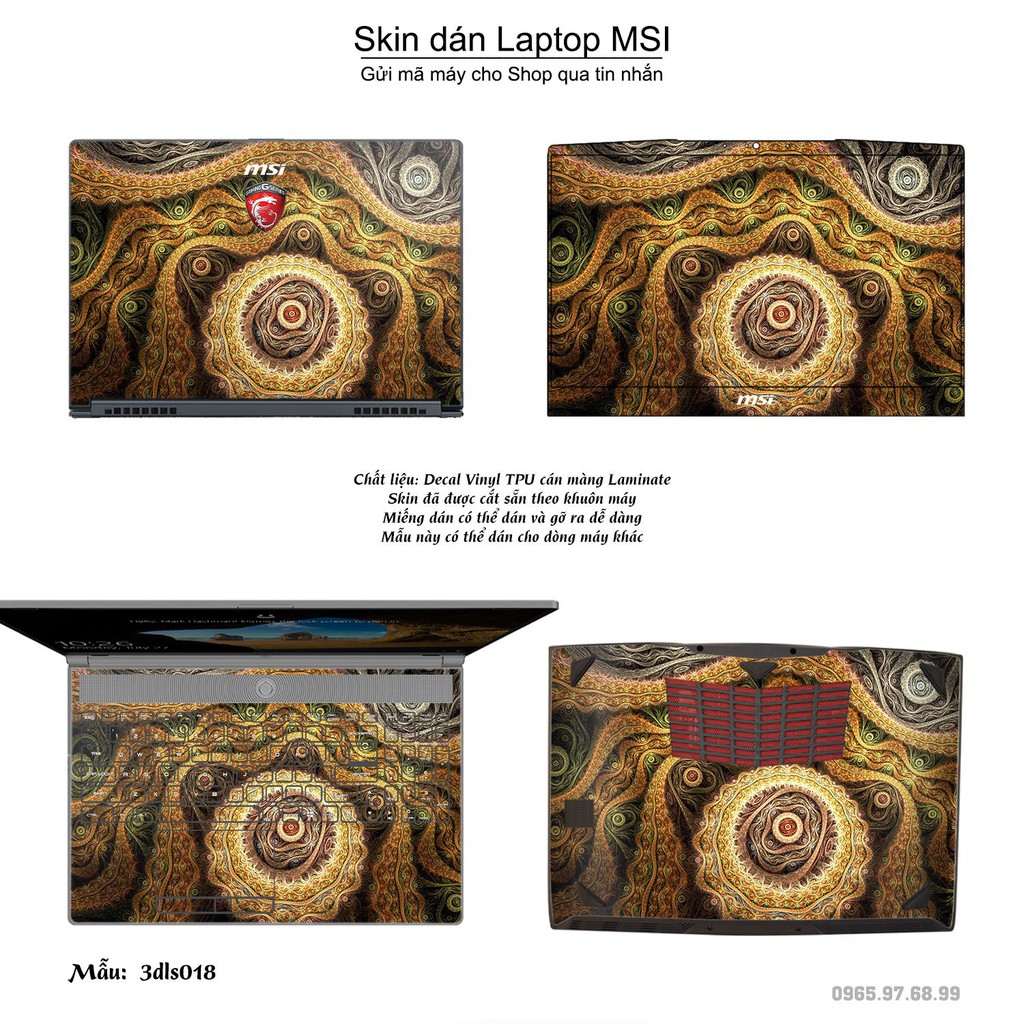 Skin dán Laptop MSI in hình 3D Abstract (inbox mã máy cho Shop)