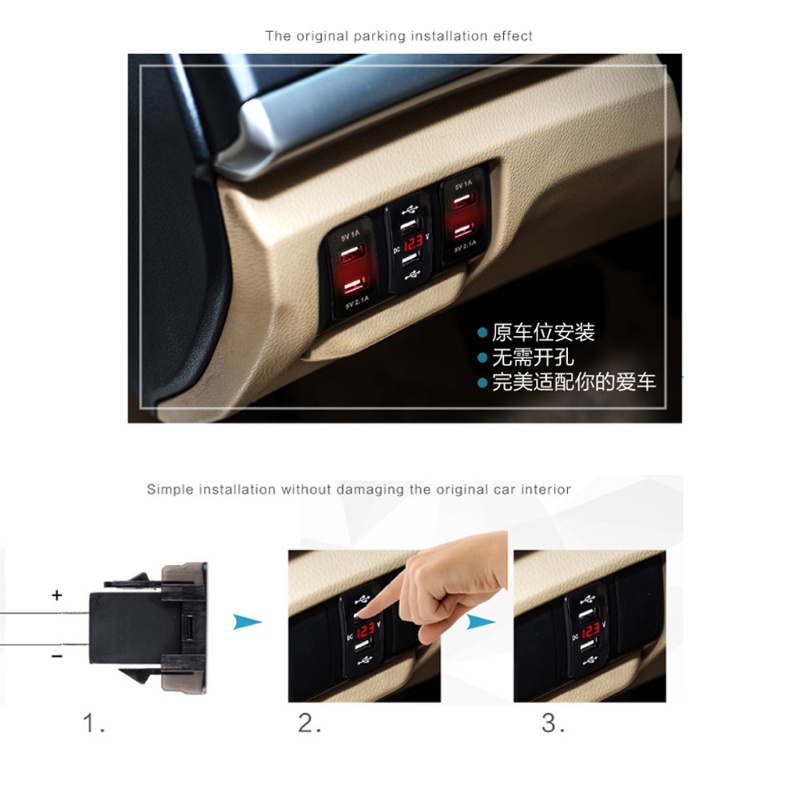 Tẩu Sạc Nhanh 12V Hai Cổng USB Có Đèn LED Hiển Thị Vôn Kế Chống Nước Cho Xe Hơi