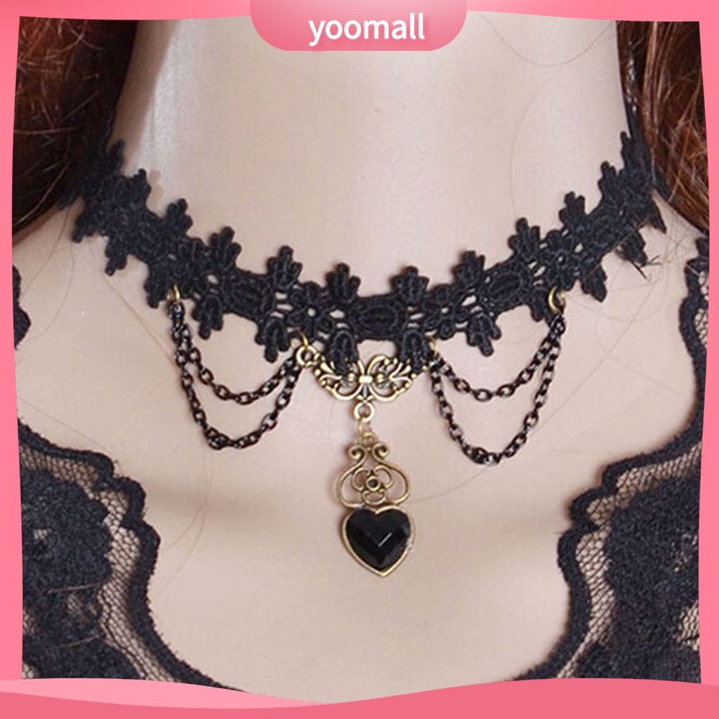 Vòng Cổ Choker Ren Mặt Hình Trái Tim Phong Cách Gothic