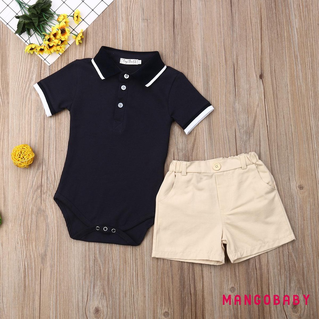 Bộ trang phục 2 món gồm áo thun polo liền quần và quần short thời trang cho bé 6 tháng - 3 tuổi