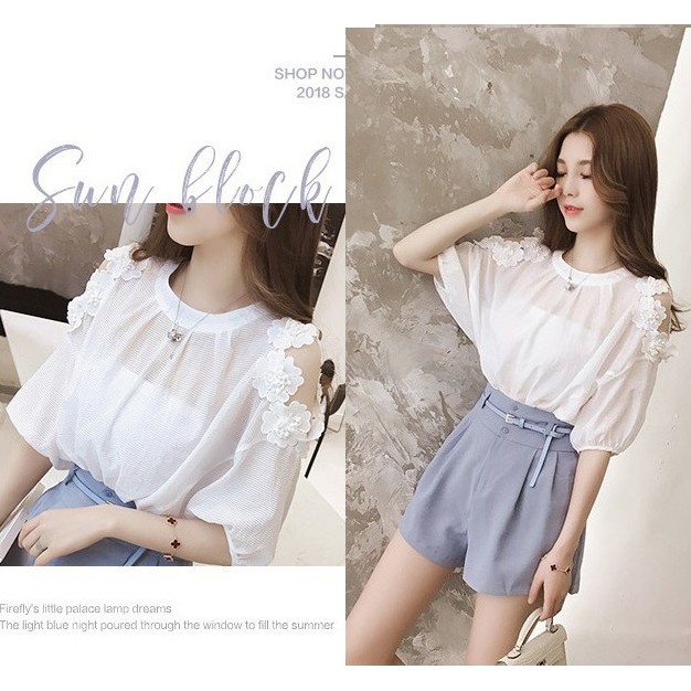 ÁO KIỂU HỞ VAI ĐÍNH HOA