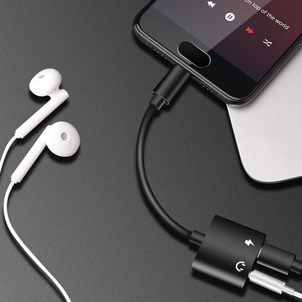 2 in1 Type-C to 3.5mm Headphone Jack Adaptor/Connector Charger, Earphone Aux Audio &amp; Charge Adaptor black