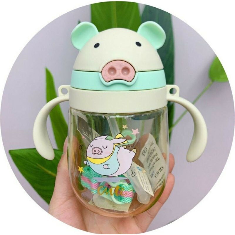 BÌNH TẬP UỐNG NƯỚC CÓ VAN CHỐNG SẶC HÌNH HEO/THỎ/HUƠU 350ML ĐÁNG YÊU CHO BÉ