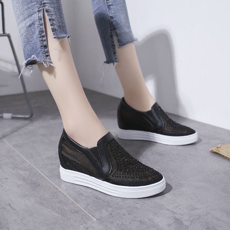 [Có sẵn] Giày slip on đế độn phối lưới nạm hột