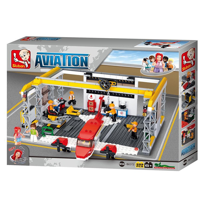Lego-Bộ lắp ráp trạm bảo dưỡng máy bay SLUBAN M38-B0372, 596 miếng ghép