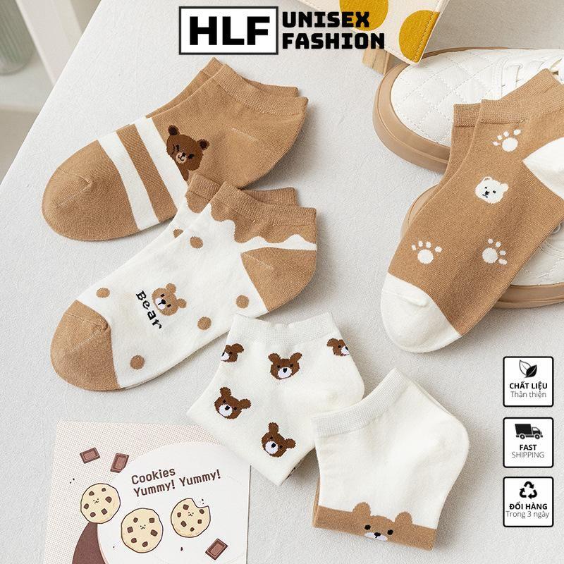 Tất vớ nữ Cotton cổ tròn in gấu nâu, tất vớ cổ ngắn HLFashion