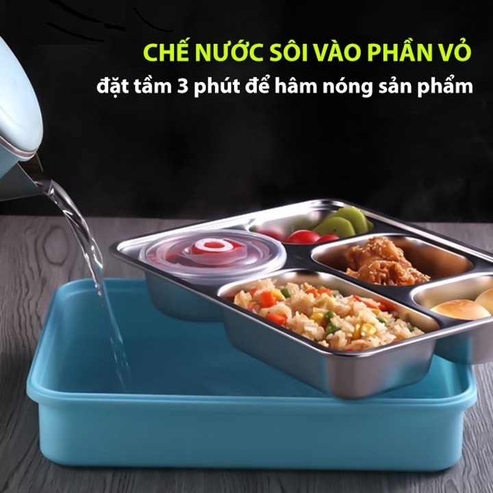 HỘP CƠM VĂN PHÒNG BẰNG INOX 304 Có 5 NGĂN CÓ NẮP ĐẬY LUNCH BOX SIÊU ĐẸP TIỆN LỢI MẪU 2020 - TẶNG KÈM ĐŨA VÀ THÌA