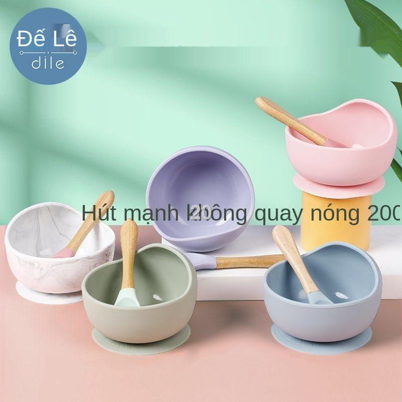 KĂn dặm cho bé Di Le bát bộ thìa silicon tập hút chống rơi đồ trẻ em