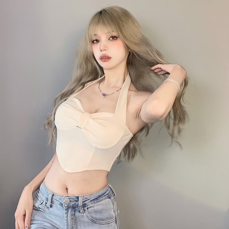 Kliou 2022 Mới vào mùa hè Áo yếm Kliou màu sắc trơn phong cách Pháp ngọt ngào cho nữ