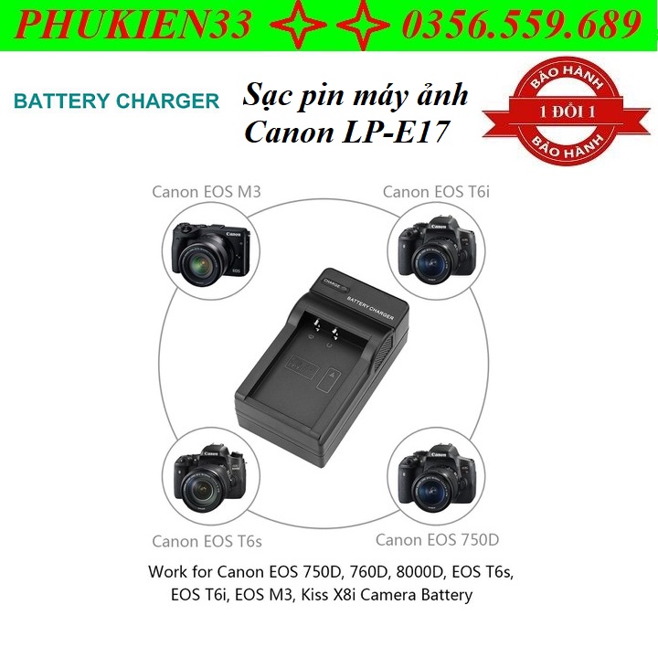 Sạc pin máy ảnh Canon LP-E17 dành cho máy ảnh Canon LPE17, EOS M3, M5, M6, Rebel SL2, T6i, T6s, T7i, 200D - Hàng chíhãng