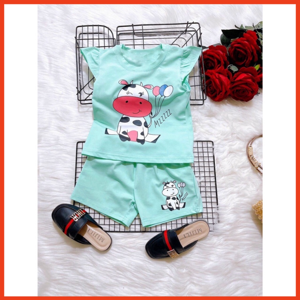 ( Khuyến mãi ) Combo 4 Đồ bộ cho bé gái hình bò sữa cho bé từ 6-28kg.BDBG47. .