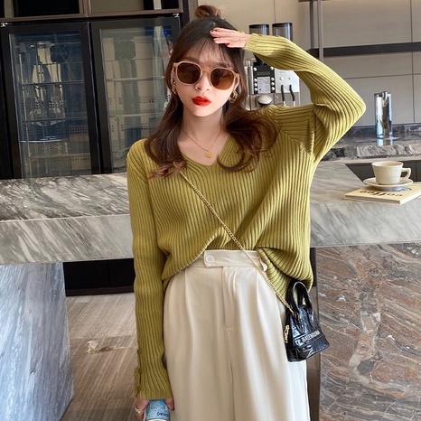 Áo len ZHELIHANGFEI tay dài cổ chữ V dễ phối đồ tùy chọn màu sắc