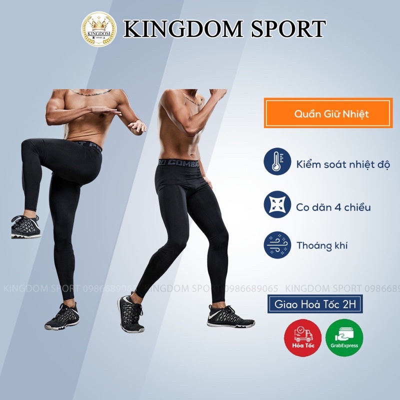 Quần Giữ Nhiệt Nam Pro Combat KINGDOM SPORT, Quần Legging Chơi Bóng Đá, Thể Thao Dáng Dài size M/L/XL/XXL