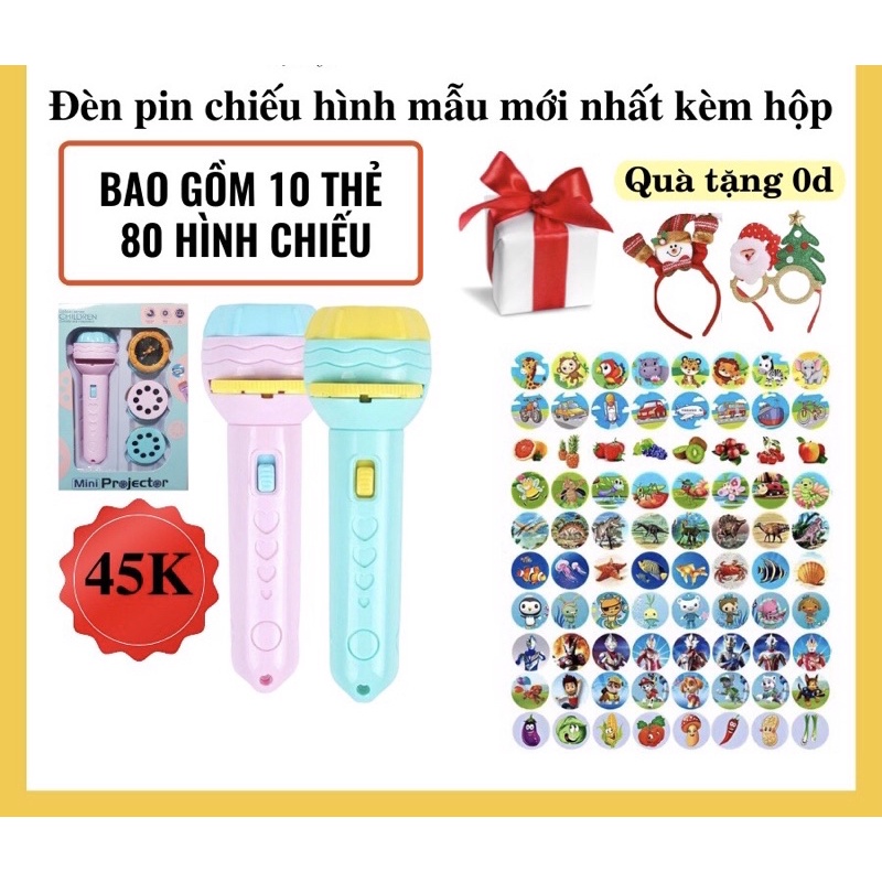 Đèn pin chiếu  hình cho bé 80hình Nhiều Chủ Đề sắc nét hàng loại 1 có hộp