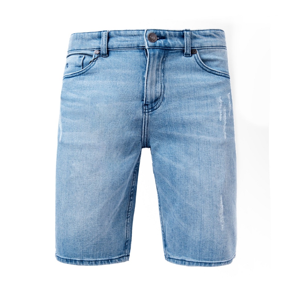 Quần short jean nam hàng hiệu OWEN SJ220262 sóc đùi ngố bò màu xanh nhạt dáng slim fit ôm vừa vải denim cao cấp mềm mát