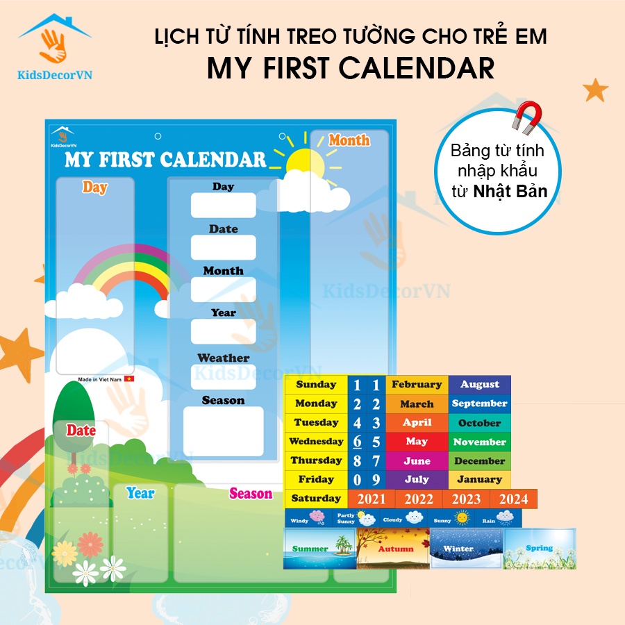 Lịch treo tường cho bé My first calendar lịch nam châm cho bé học tiếng anh kidsdecorvn