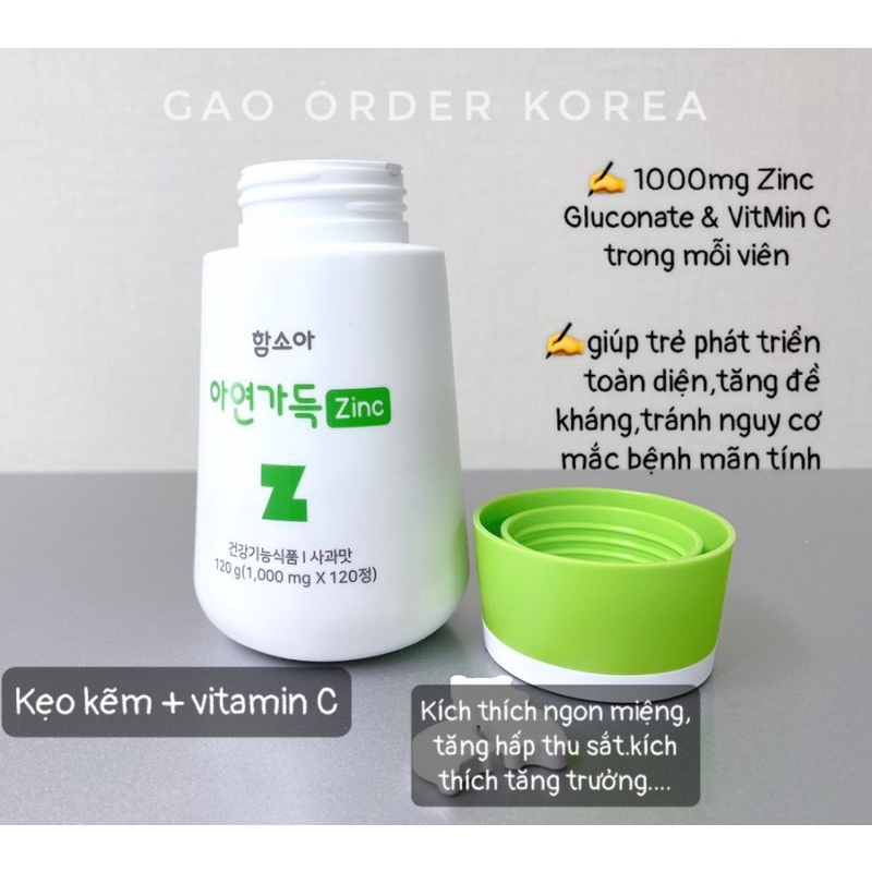 Kẹo bổ sung Kẽm &amp; Vitamin C Hamsoa cho bé hộp 120 viên - HƯƠNG TÁO