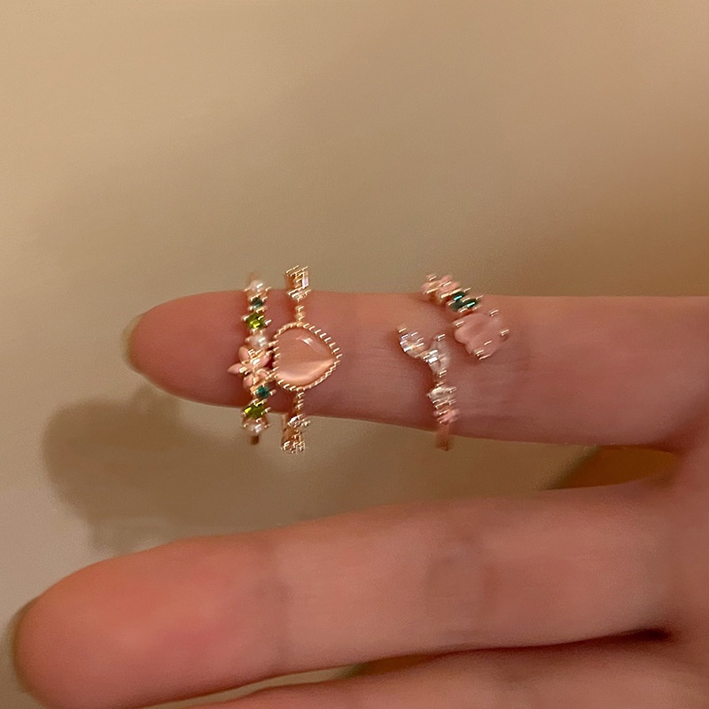 Nhẫn Hở Hai Lớp Đính Đá Zircon Hình Trái Tim Có Thể Điều Chỉnh