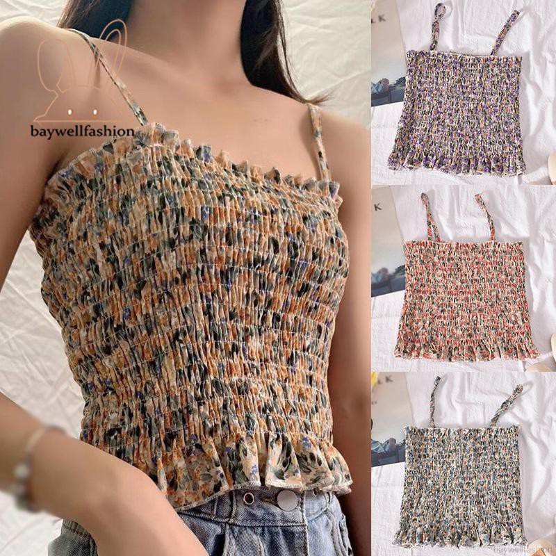 Áo Lửng Hai Dây In Hoa Thời Trang Cho Nữ