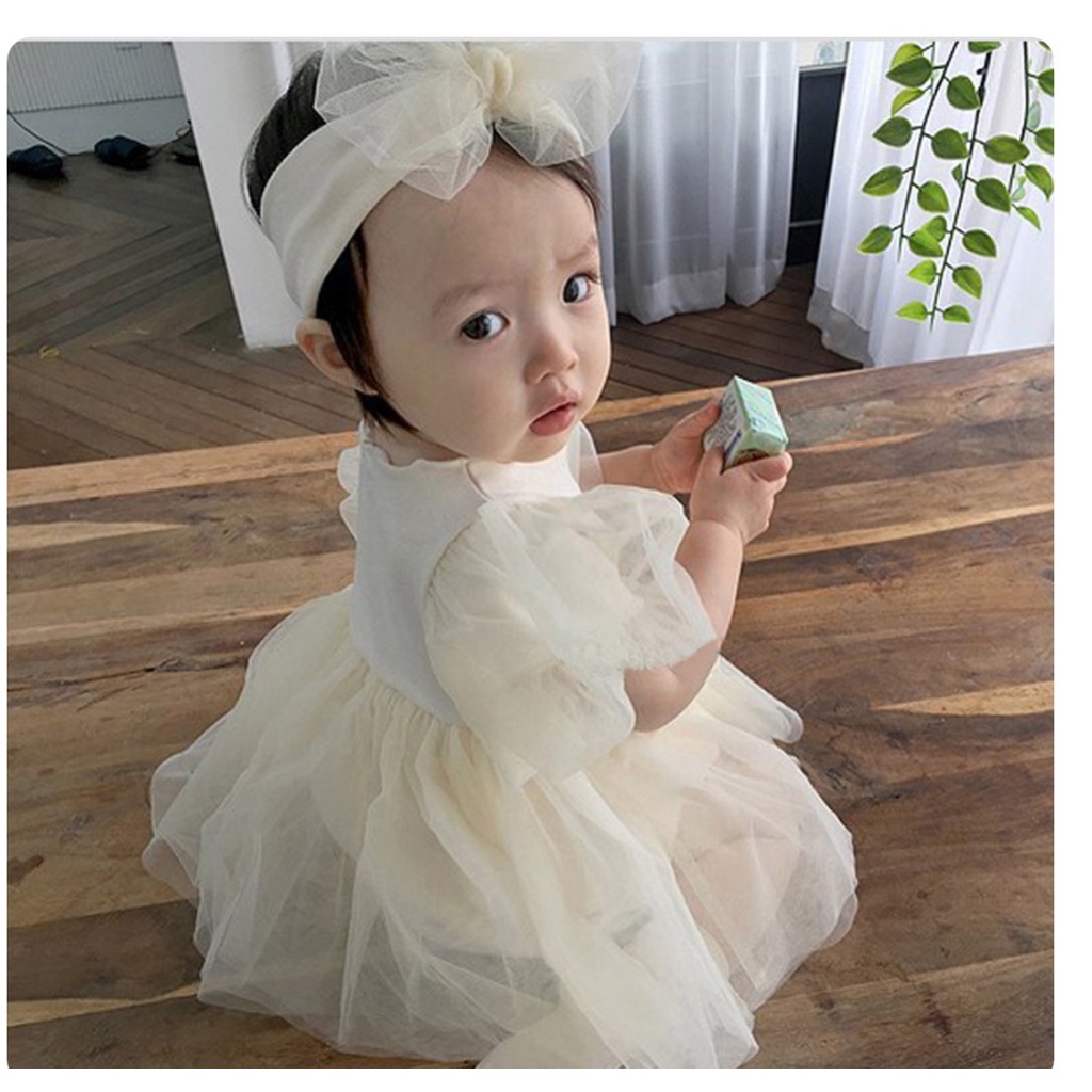 Body váy tay bồng kèm turban_