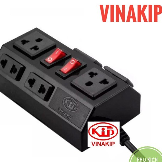 Ổ Cắm Điện 6 Ngả Đa Năng Liền Dây 3m 2 chạc và 3 chạc Kiểu 2 10A/250V- Vinakip