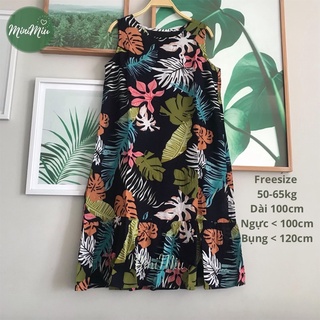 Váy bầu ngủ mặc nhà vải tole lanh dáng chữ A đuôi cá, sát nách, đầm tole nữ mặc nhà