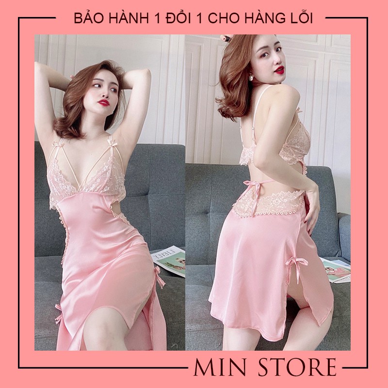 Váy ngủ 2 dây cao cấp lụa satin sexy gợi cảm phối ren khoét sườn V003 | BigBuy360 - bigbuy360.vn