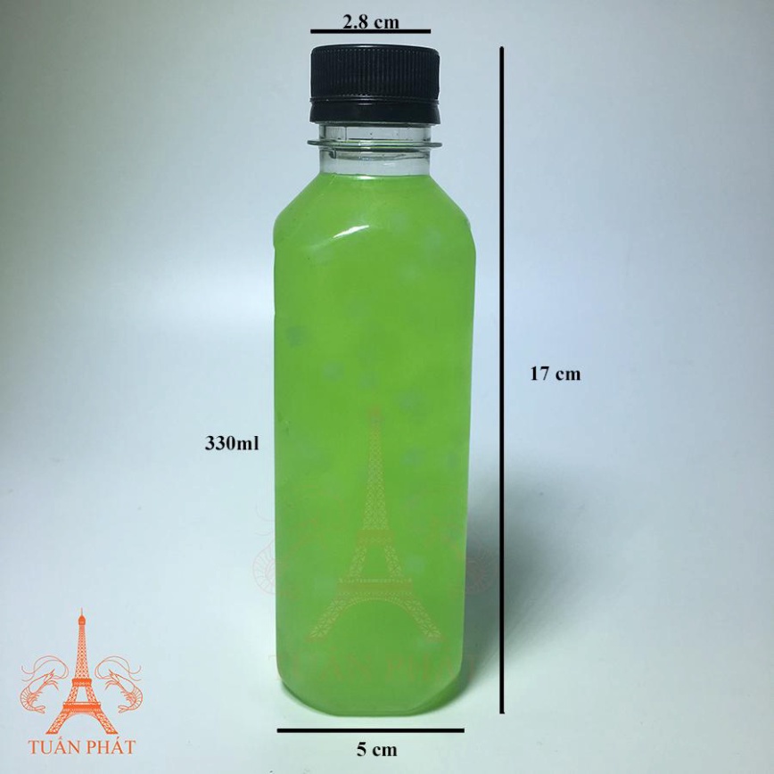 set 100 chai nhựa vuông nắp đen làm trà thái, trà sữa 330ml