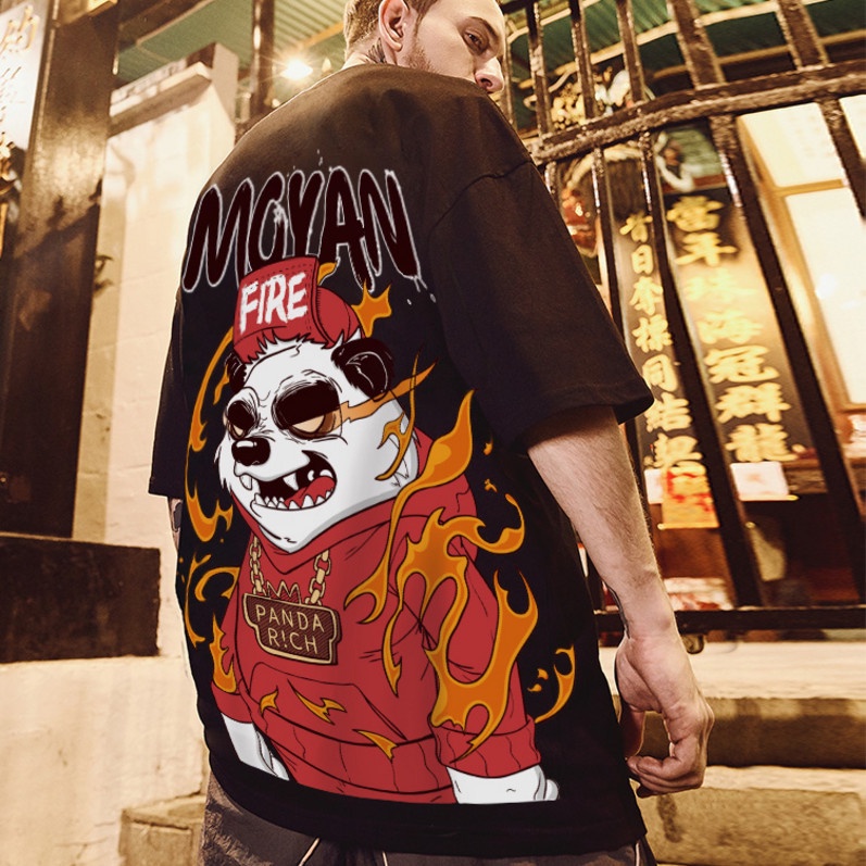Áo Thun Tay Ngắn Dáng Rộng Plus Size In Hình Gấu Trúc Thời Trang Mùa Hè Cho Nam