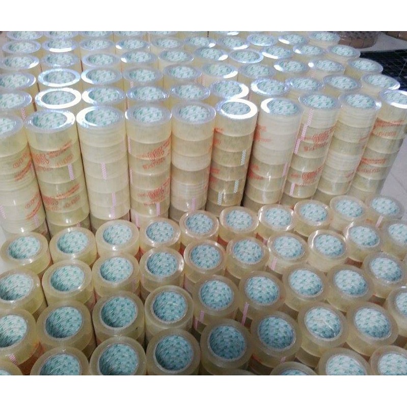 Băng keo gói hàng 100 yard trong và đục, lõi mỏng, độ dính cao