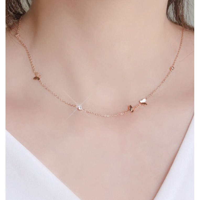 Dây chuyền nữ titan chuỗi bướm nhỏ kết hợp đá siêu đẹp, bền màu, chuẩn thời trang