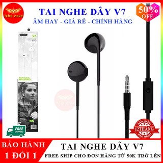 Tai nghe dây V5 - Tai nghe điện thoại V7 - Âm thanh Siêu ấm - Có mic - Chất âm hay - Thể Thao - Giá Rẻ