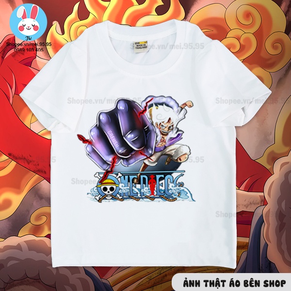 Áo one piece luffy mũ rơm gear 5 màu trắng cổ tròn tay ngắn,áo thun lệnh truy nã luffy cực nét