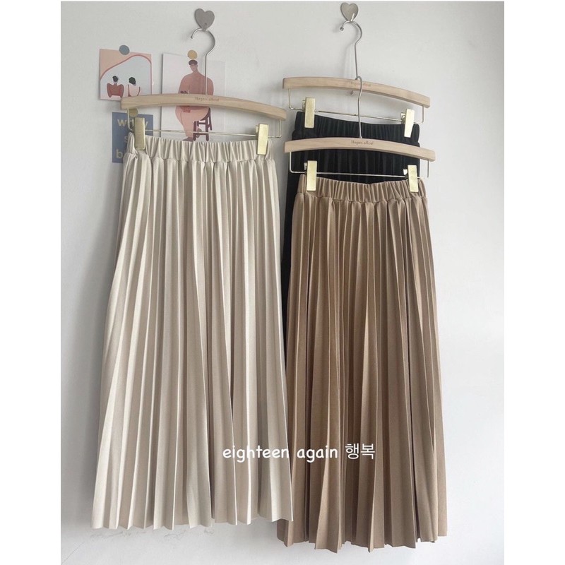 CHÂN VÁY XẾP LY MÀU VITAGE KHÔNG BÓNG QUẢNG CHÂU MS13020