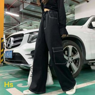 Quần ống rộng giả jean chỉ nổi unisex ulzzang
