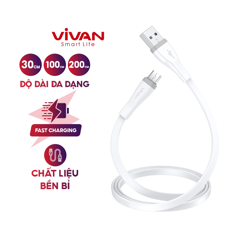 Cáp sạc nhanh VIVAN SM30S/SM200S cổng micro dẹt 1m -CHÍNH HÃNG BẢO HÀNH 12 THÁNG