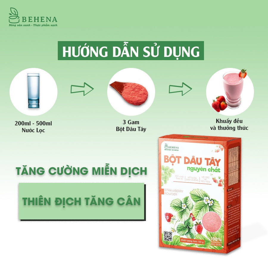 Bột Dâu Tây làm bánh pha sữa nguyên chất sấy lạnh Behena 100% Tự Nhiên Tạo Màu làm bánh pha trà sữa trang trí Hộp 50g