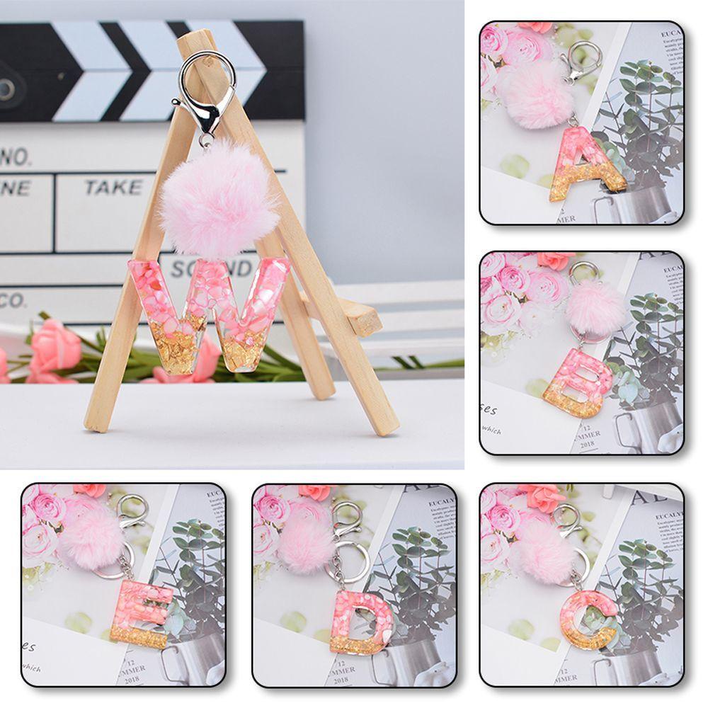 Móc Khóa Hình 26 Chữ Cái Đính Banh Lông Thời Trang