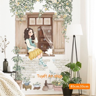 Decal Dán Tường Mẫu CÔ GÁI CỬA SỔ ( kt 55cm* 85cm)