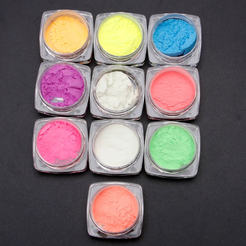 Bột màu dạ quang 10 màu dụng làm thuốc nhuộm UV nhựa resin epoxy làm đồ trang sức DIY