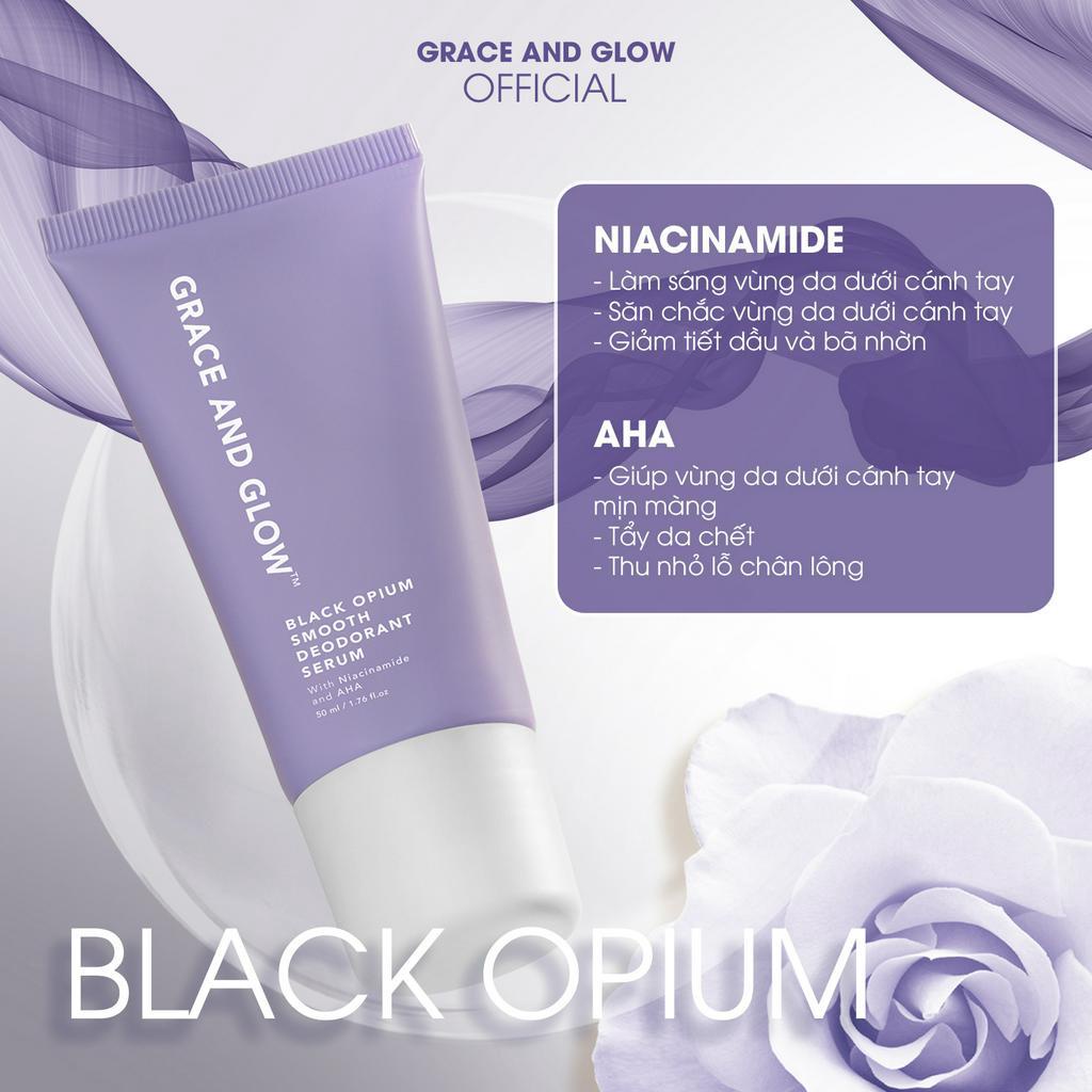 Lăn khử mùi Grace &amp; Glow Black Opium Smooth Deodorant Serum sáng da ngăn ngừa mồ hôi với Niacinamide và AHA