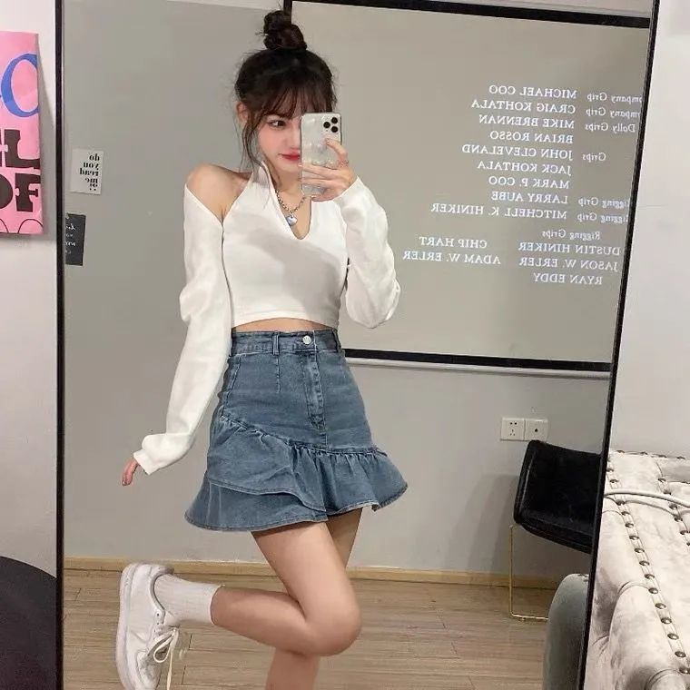 Chân Váy Denim Viền Bèo Dáng Chữ a Thời Trang Mùa Hè Phong Cách Mới Dễ Phối Đồ Cho Nữ 2022