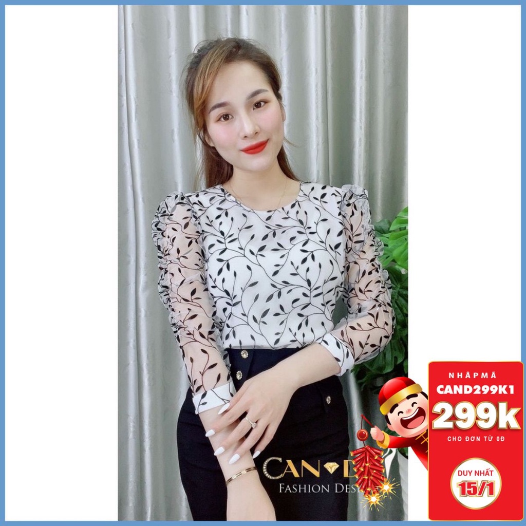 Áo sơ mi nữ kiểu công sở dài tay chất ren cao cấp 2 lớp B328 Candy Fashion