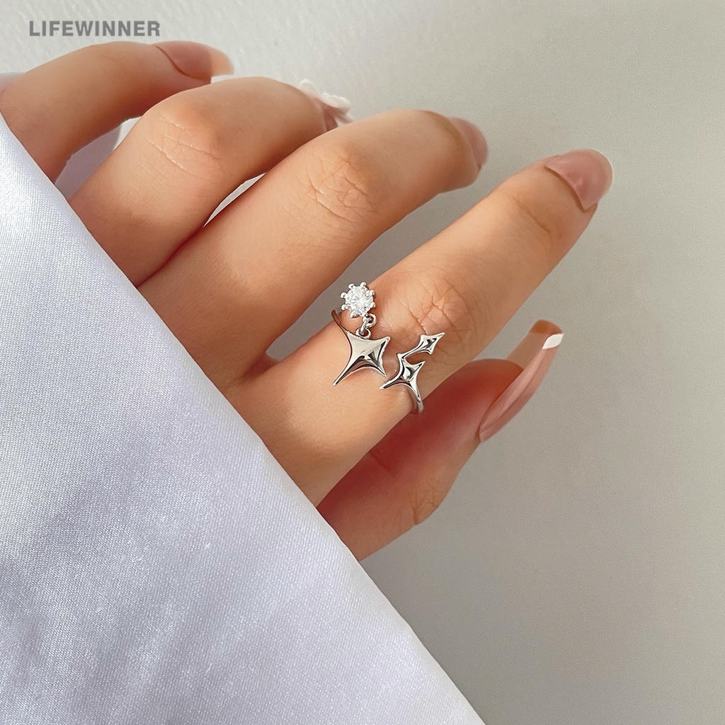 Nhẫn Hở Hình Ngôi Sao Bốn Cánh Tùy Chỉnh Thời Trang Vintage Cho Nữ