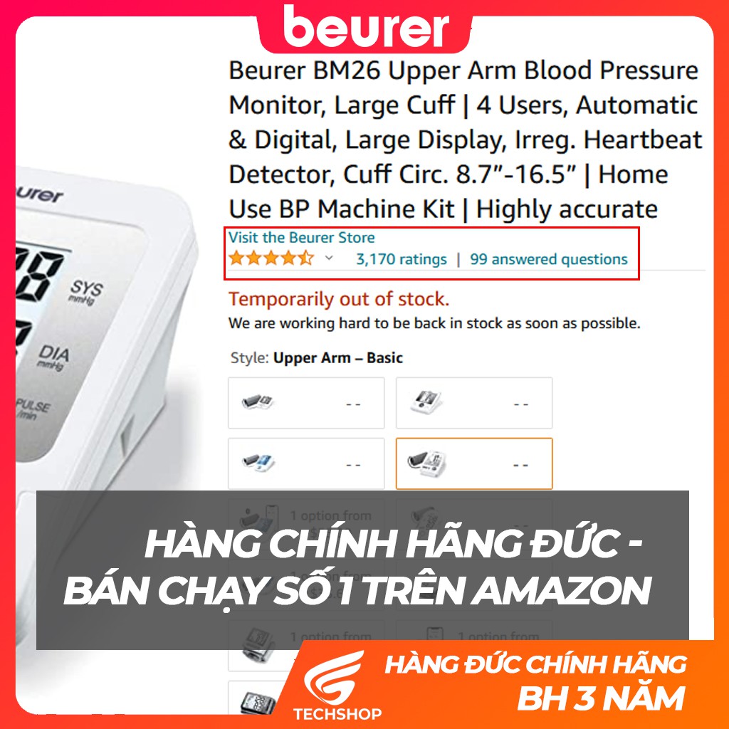 [Nhập Khẩu Đức] Máy Đo Huyết Áp Beurer BM26 - Bán Chạy Số 1 Amazon