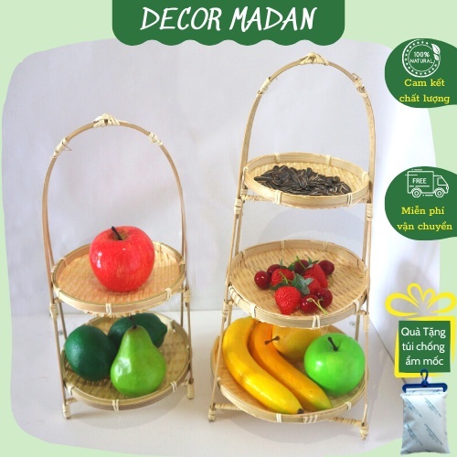 Kệ Mây Tre Đan 1,2, 3 Tầng Mẹt Tròn, Kệ Tháo Lắp Để Đồ Đa Năng Cho Nhà Bếp - Madan